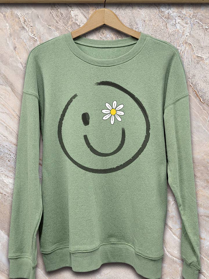 SPT-SS-177-C1-Daisy Smiley Sweatshirt for wholesale by SP Tops, Inc.