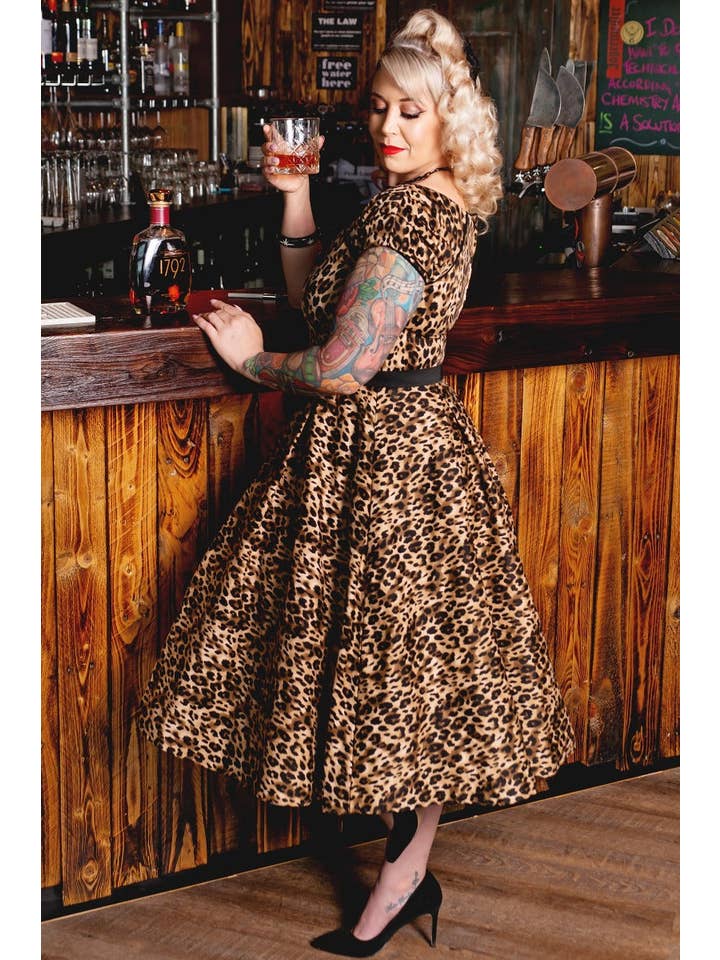 Dolly & Dotty - Wholesale Dress - Women's - Lily Off Shoulder Swing Dress in Leopard Print