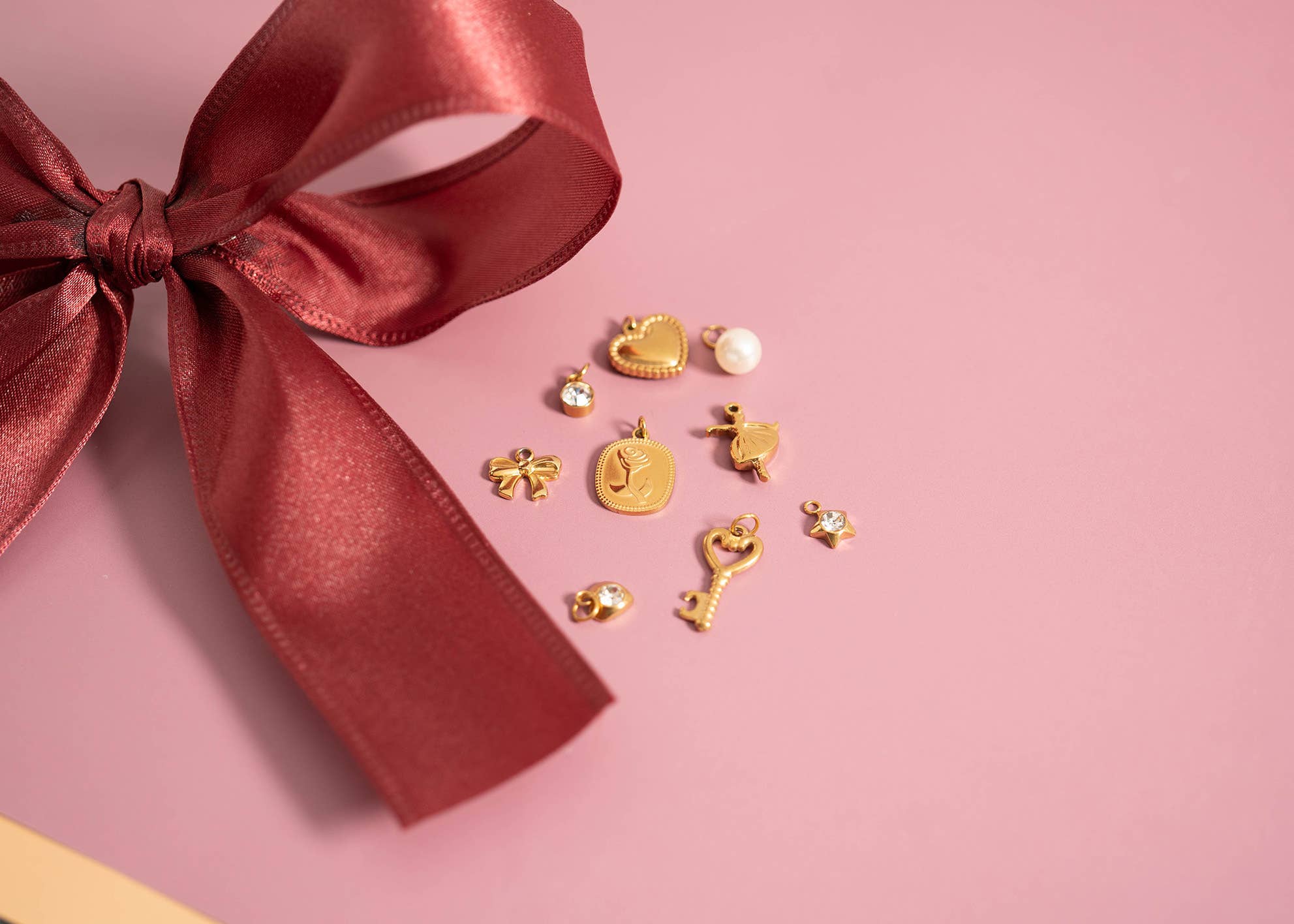 WJW - Wholesale Individual Charm/Pendant - 18K Gold PVD Stainless Steel Ribbon Bow Charm10