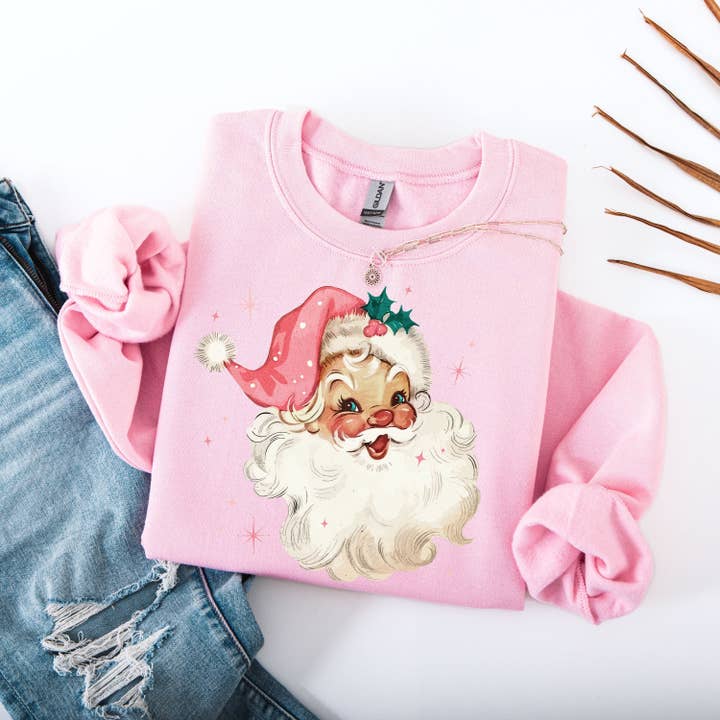 T-shirts et sweat-shirts de Noël rétro rose pour femmes Pulls de Noël assortis pour la famille Pull vintage rose pour les fêtes de groupe pour la vente par DONNA SHIRTS