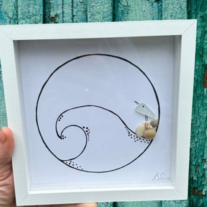 Wave MINI - Sea Glass Art - 6x6 Framed for wholesale by Back Bay Designs