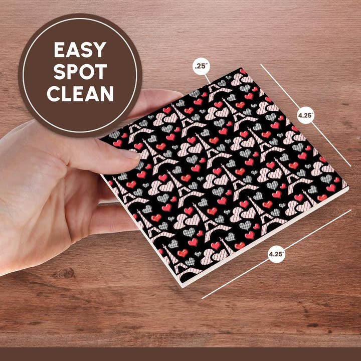 3dRose - Wholesale Coasters - 3dRose, Cute Red and Black Eiffel Towers and Hearts Pattern, Coaster6