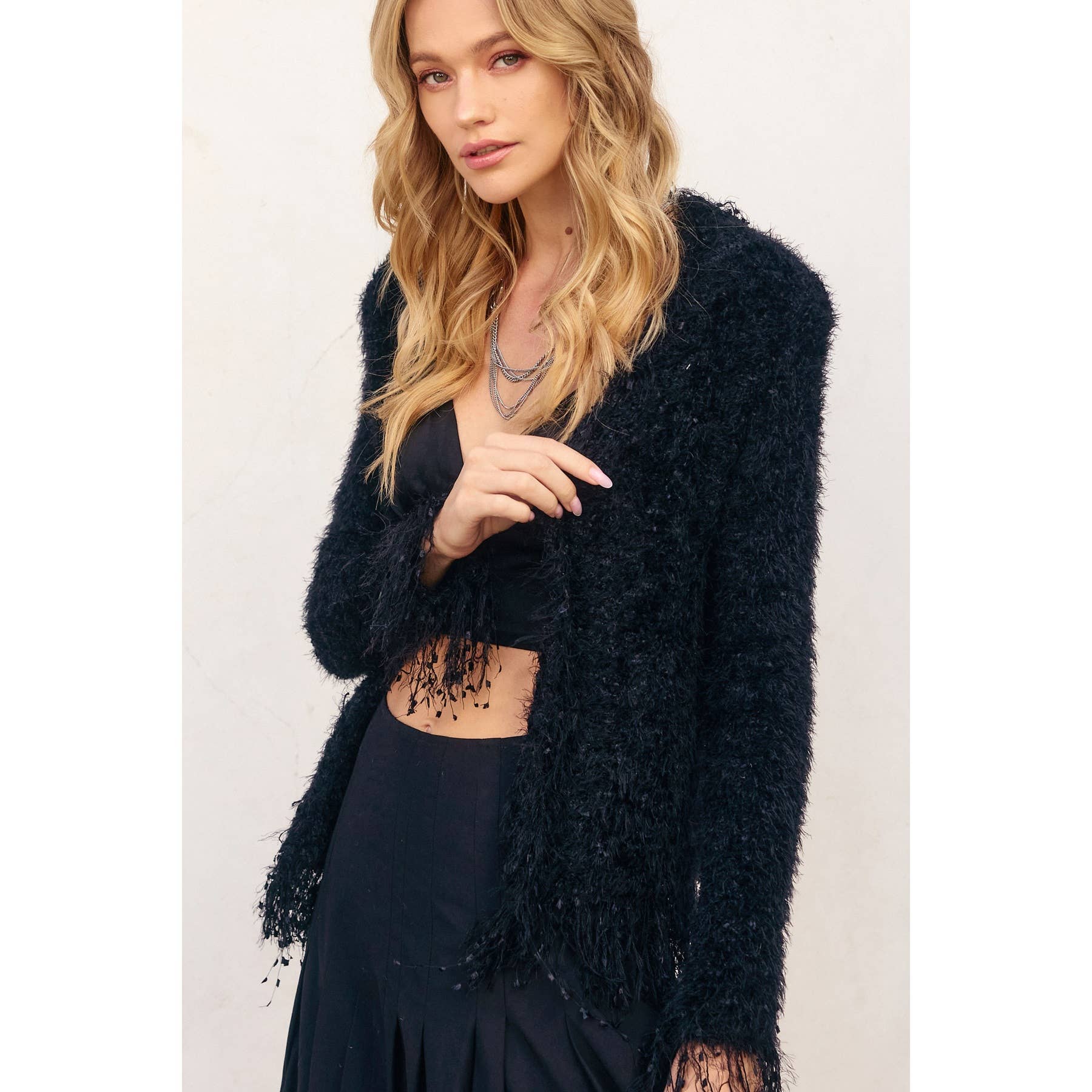 Dress Forum - Wholesale Jacket - Women's - Shimmering Knitted Open Front Jacket15