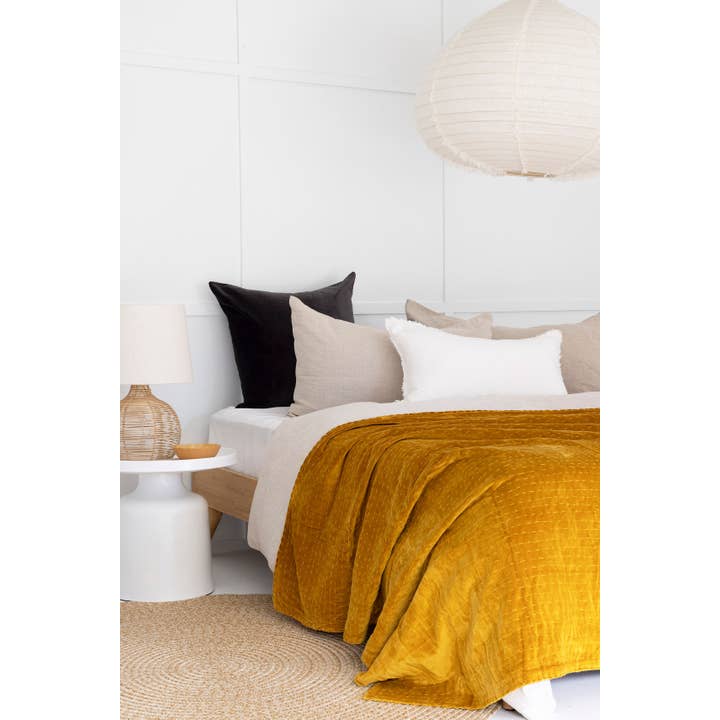 Linen Connections - Wholesale Quilt - Velvet Kantha Quilt Bedspread Boho Cotton Quilt - Mustard2