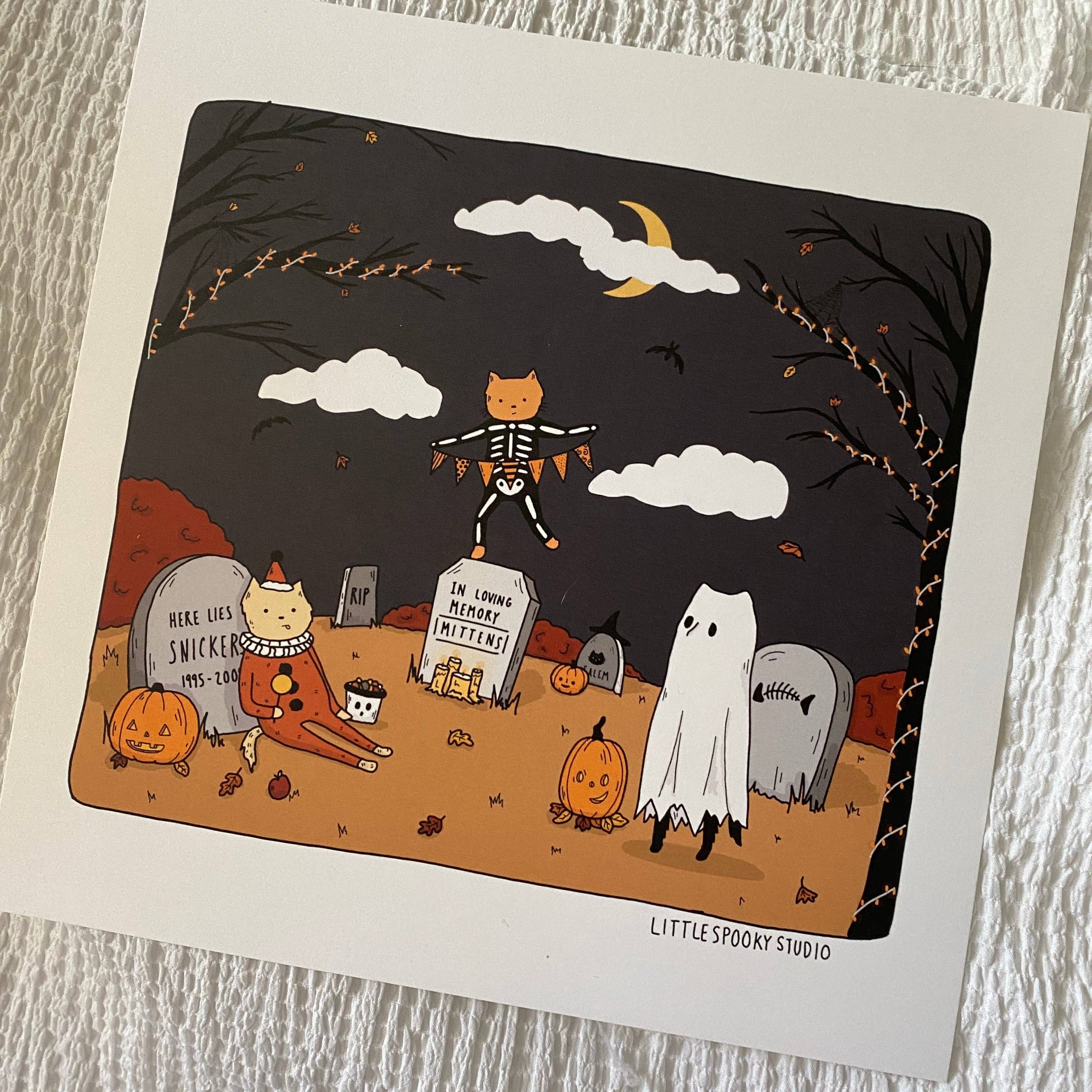 Little Spooky Studio - Wholesale Art Print - Cat Cemetery Square Art Print0