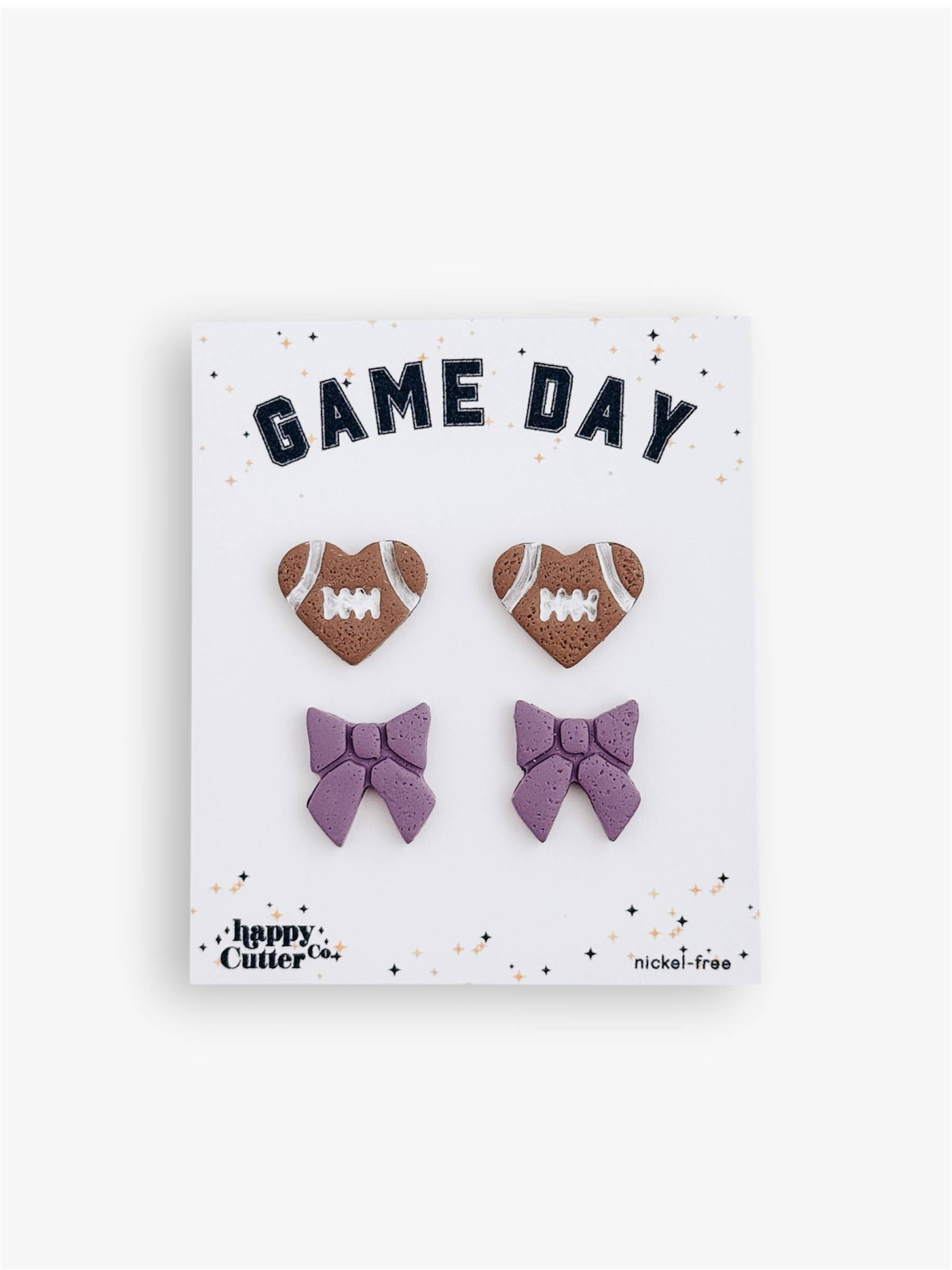 Happy Cutter Co - Wholesale Stud/Post Earrings - Football Heart & Custom Team Bow Earrings | Sport Earrings2