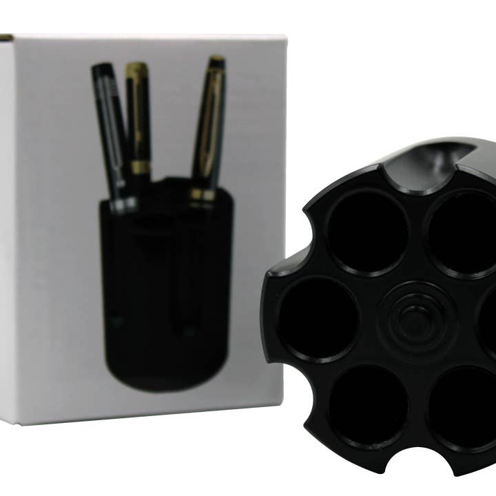CALIBER GOURMET / CAMPCO - Wholesale Pen & Pencil Holder - Revolver Cylinder Pen Holder, Black Aluminum