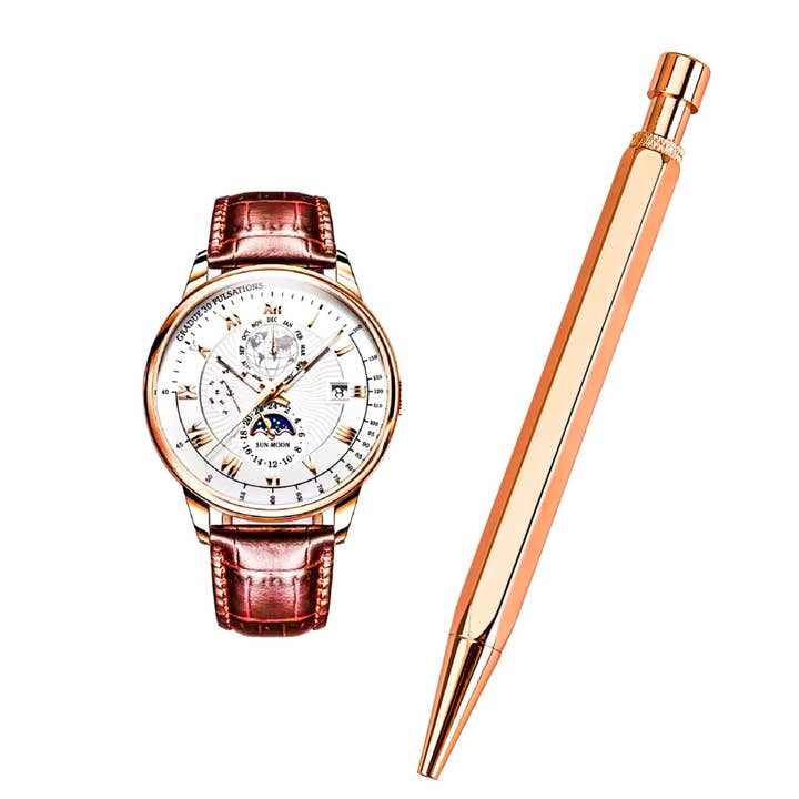 Noble Rose Gold Watch And Matching Pen for wholesale by Penclub