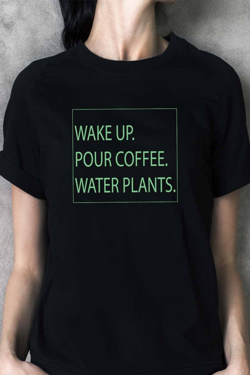 HARANG – Großhandel T-Shirt mit Siebdruck – Damen – M7363 WECAKE UP FÜR KAFFEE, WASSERPFLANZEN1