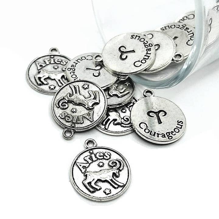 Silver Aries Zodiac/Astrology Coin Charms, 17x20mm for wholesale by Guerrilla Charm