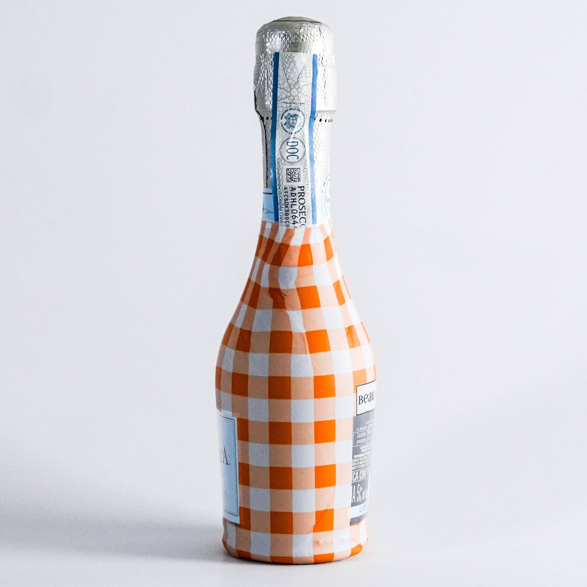 Beau Bottles - Wholesale Wine Gift Bag - Beau Bottles Orange and White Gingham - MINI Prosecco Collection - Six Pack1