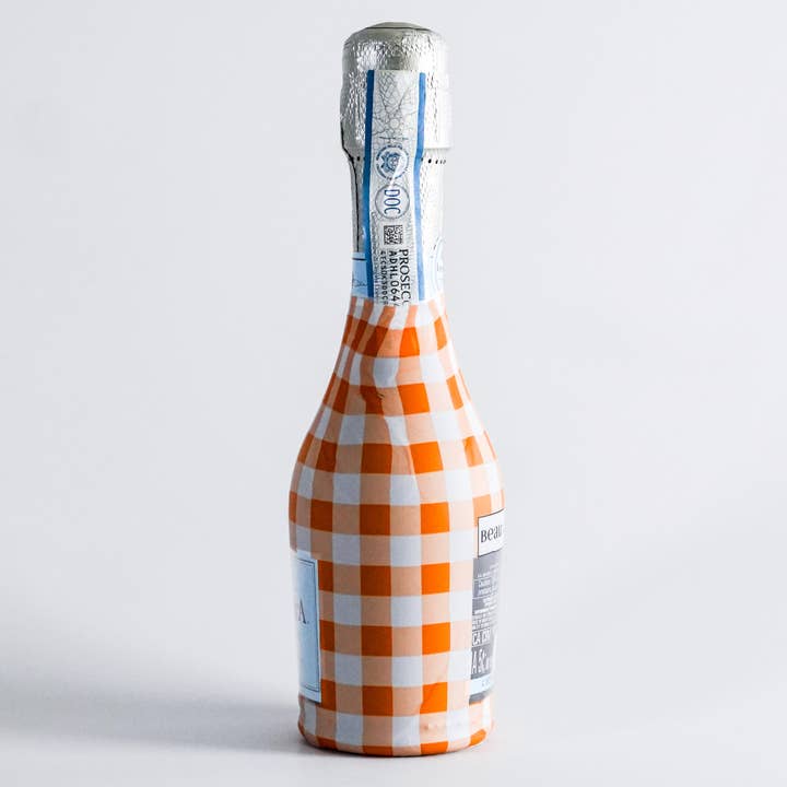 Beau Bottles - Wholesale Wine Gift Bag - Beau Bottles Orange and White Gingham - MINI Prosecco Collection - Six Pack1
