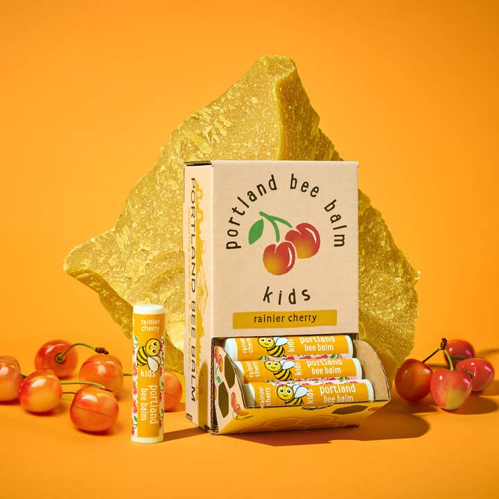 Kids Beeswax Lip Balm Display – Cherry (24-Count) for wholesale by Portland Bee Balm