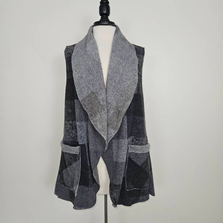 Gilet en polaire à carreaux noir grande taille pour la vente par Vine Street Apparel