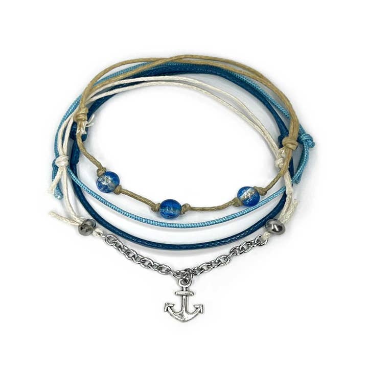 O Yeah Gifts – wholesale Charm/dangle bracelet – Blue & Silver Anchor Bracelet Style Pack – Nautical Charm