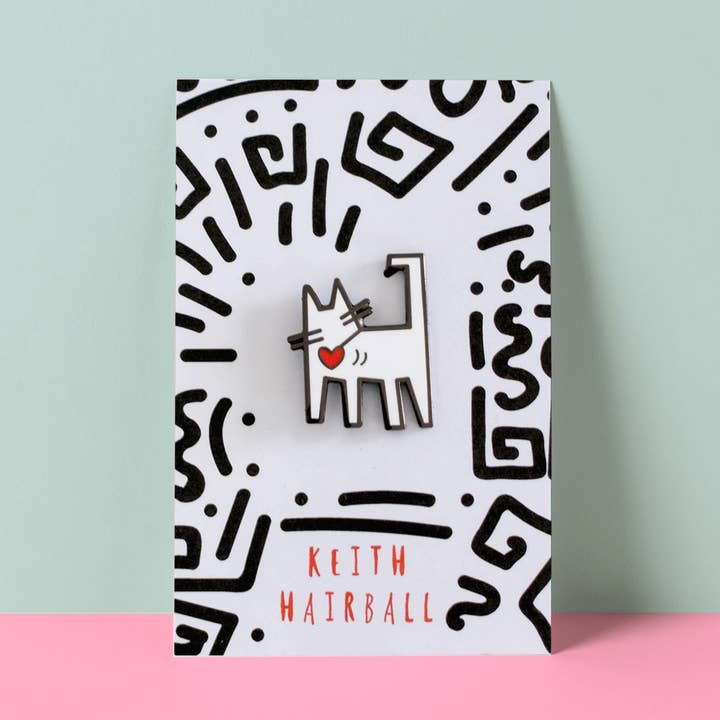 Keith Hairball Cat Artist Pin for wholesale by Niaski - Feline Fine Art (USA DUTIES PAID)