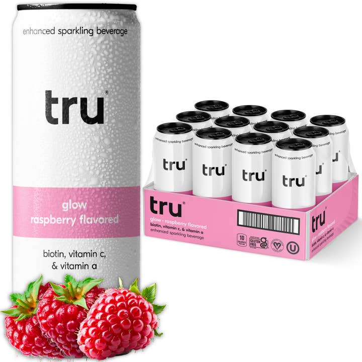 Tru - Wholesale Sparkling Water - Tru Glow Sparkling Drink, Raspberry (Pack of 12)