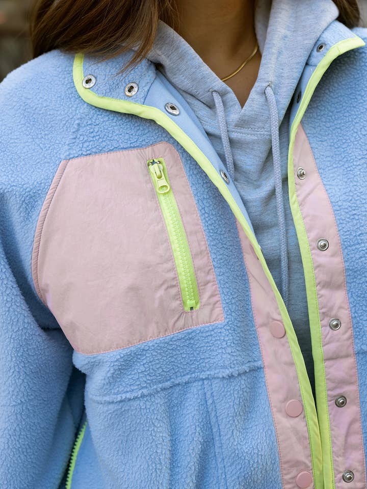Blue Blush Colorblock Fleece Jacket in Blue-Blush for wholesale on Faire