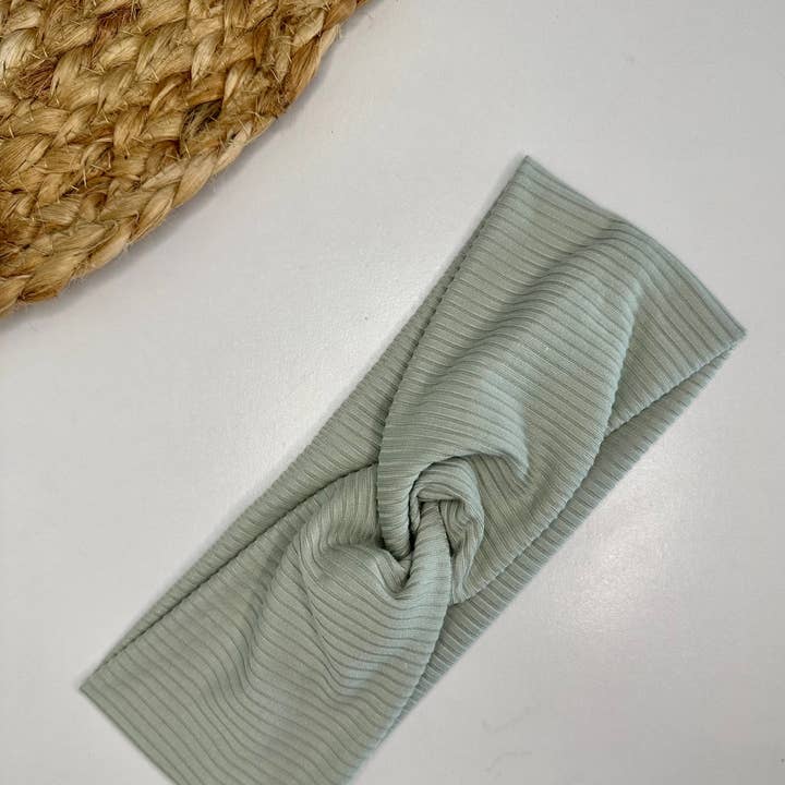 Sage Green Ribbed Headband for wholesale by Kaardal Kraft