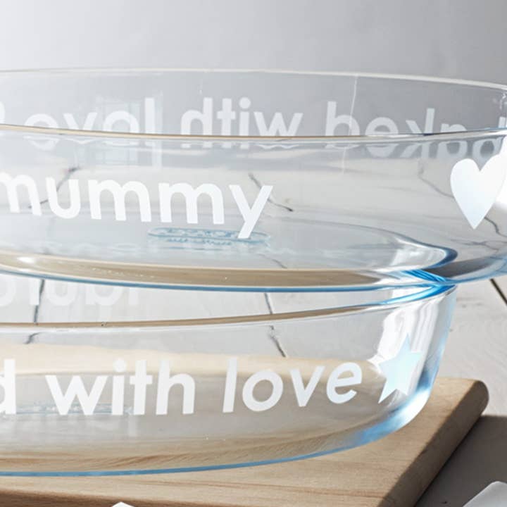 Personalised 'Baked With Love' Pyrex Dish for wholesale by Becky Broome