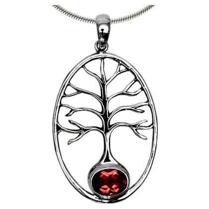 (667CGA) Tree of Life w/ Garnet Accent Pendant for wholesale by Vera Wolf