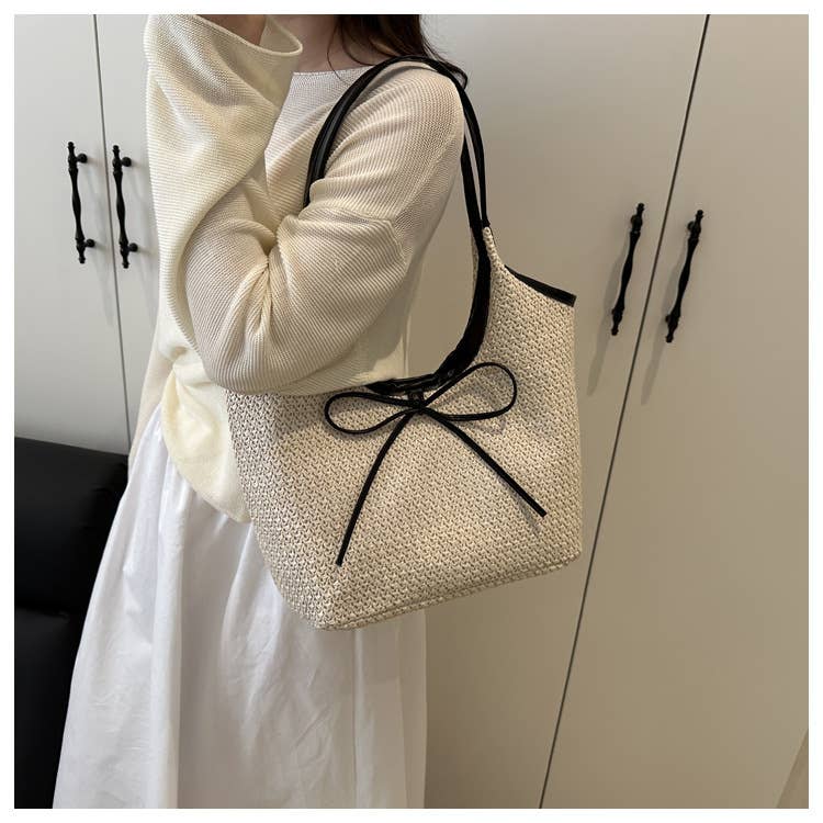 UNISHE - Wholesale Tote Bag - Women's - Vacation Straw Large Capacity Beach Bow Tote Bag ZK30310