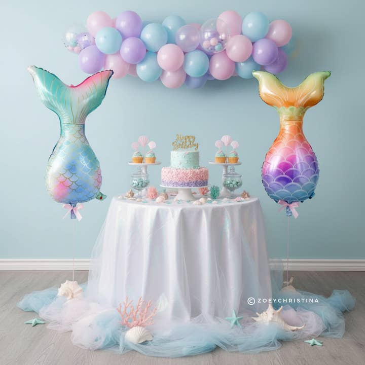 Mermaid Tail Foil Balloons – Iridescent Pastel & Rainbow for wholesale by Zoey Christina