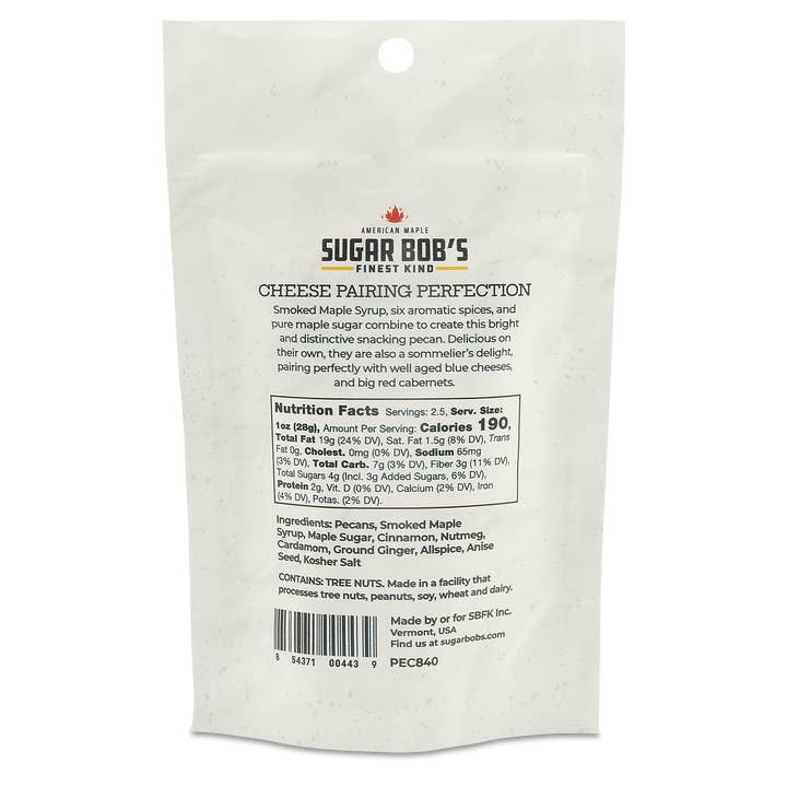 Sugar Bob's Finest Kind - Wholesale Nuts - Maple Spiced Pecans - 2.5oz Resealable Pouch1