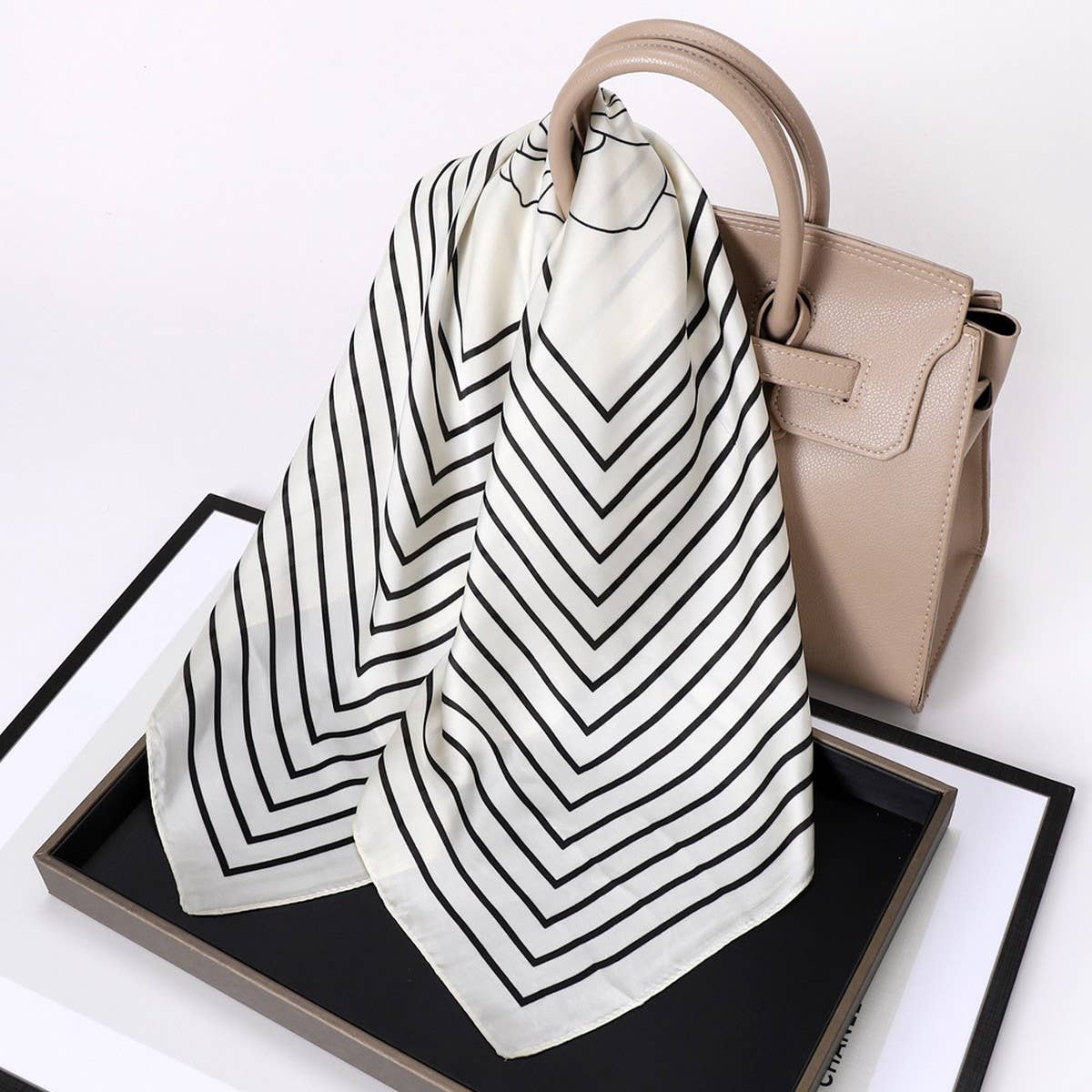 ACCITY - Wholesale Scarf - Women's - Vintage Letter Print Satin Square Scarf for Women_CWASC08098