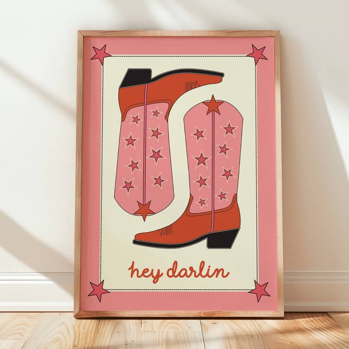 Hey Darlin’ Art Print – Retro Cowgirl Wall Art for wholesale by Harley and J