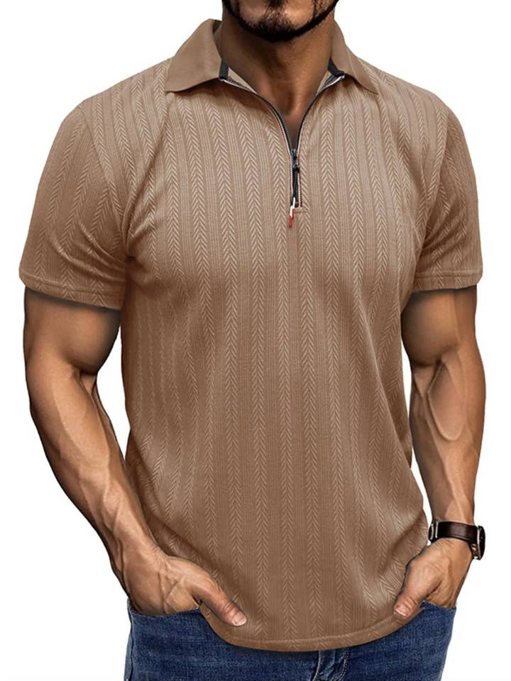 Men's Textured Quarter-Zip Polo Shirt for wholesale by React Activewear