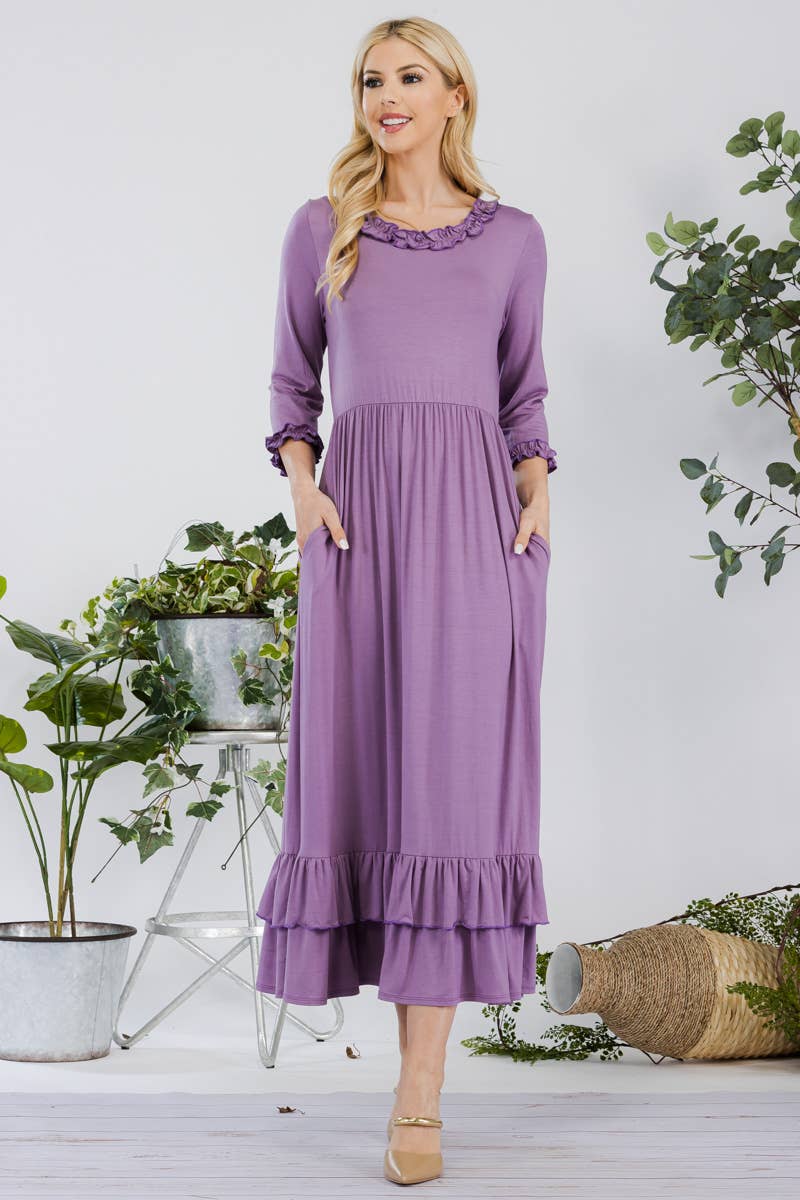 Celeste Clothing - Vente Robe – femme - ROBE GRANDE TAILLE AVEC MANCHES VOLANTÉES ET OURLET -CD4385513