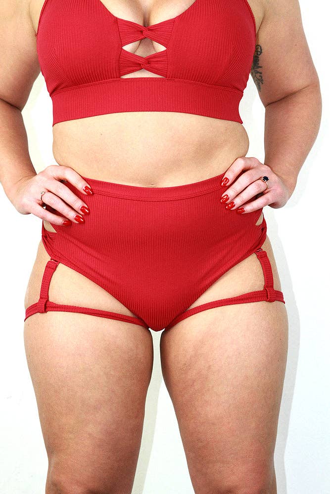 Rarr Designs - Wholesale Athletic Shorts - Women's - Sasha Mid Waist Garter Short – Sangria Red2