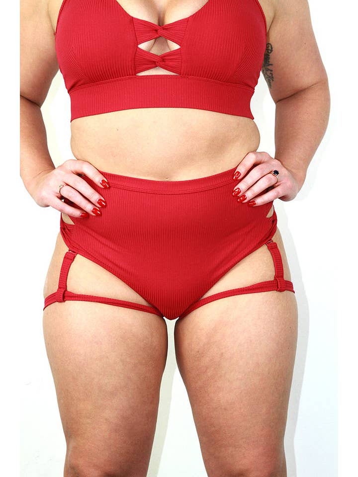 Rarr Designs - Wholesale Athletic Shorts - Women's - Sasha Mid Waist Garter Short – Sangria Red2