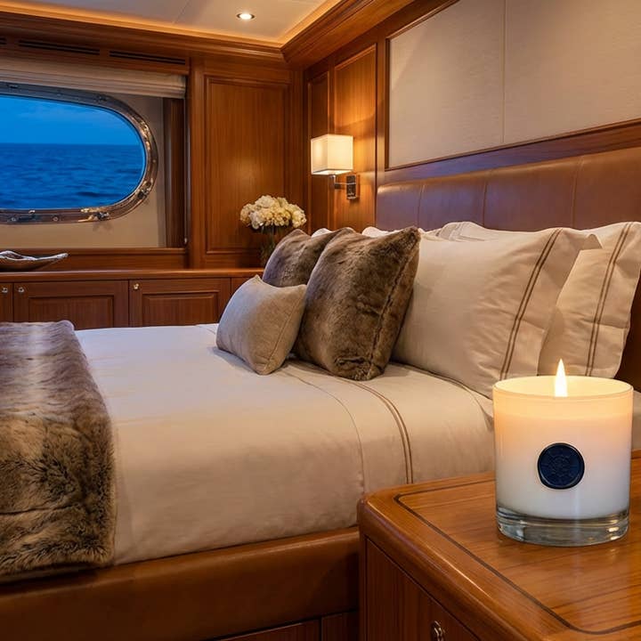 STATEROOM - Yacht Life 9 oz candle (mahogany & teakwood) for wholesale by Scents of Sicily