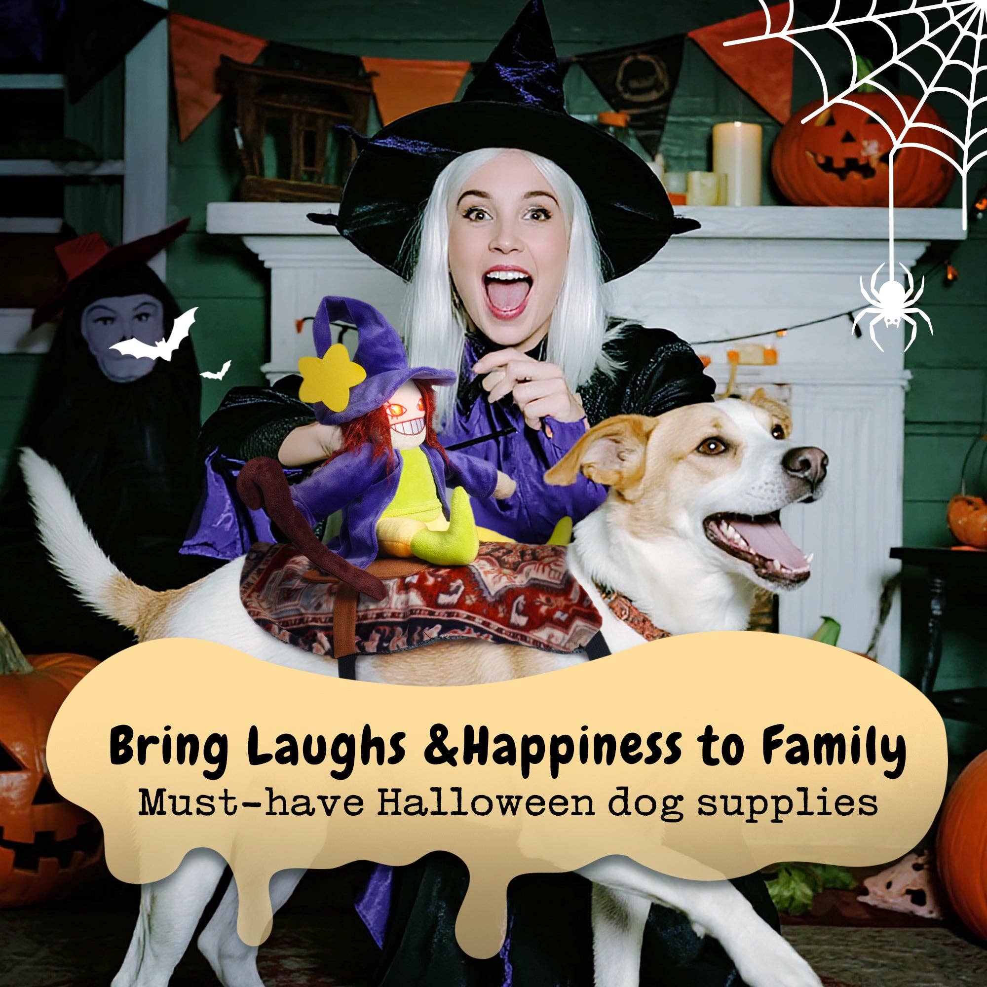 Nocciola - Wholesale Pet Costume - Dog - Witch Riding Dog Halloween Costume1