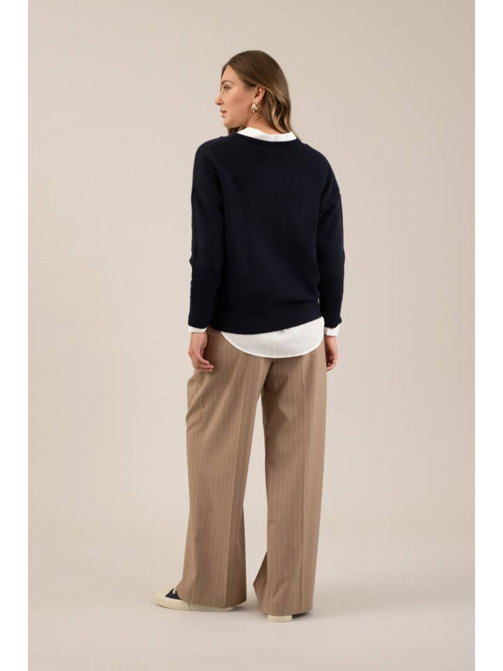 The Workshop Studio - Wholesale Knit Sweater - Women's - SOLID V NECK DROP SHOULDER KNIT SWEATER