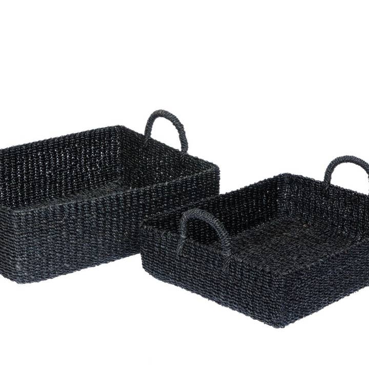 Ensemble de 2 plateaux tressés Stephanie - Noir pour la vente par Larone Artisans, LLC