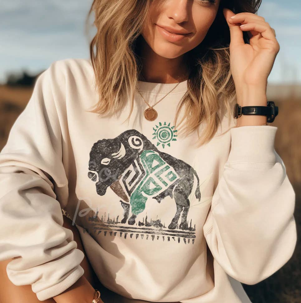 85th Avenue Shop - Wholesale Graphic sweatshirt – Women’s - Aztec Bison Crewneck
