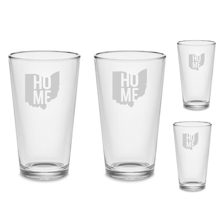 SET Ohio Home Pint Beer Glasses Tumblers Drinkware 16 oz. Cocktail Mixing Glass for wholesale by MonkeyFeetGraphics