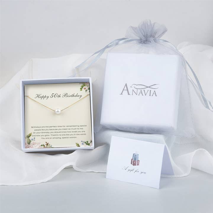 Anavia - Venta al por mayor Collares de cuentas/perlas - Collar de perlas de feliz cumpleaños 50, joyería de regalo de cumpleaños