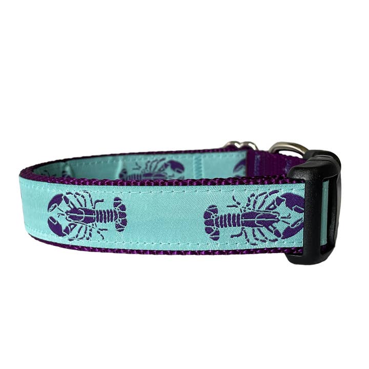 Maine Lobster Dog Collar: Aqua-Purple-Purple, Maine Gift for wholesale by Sew Fetch Dog Co