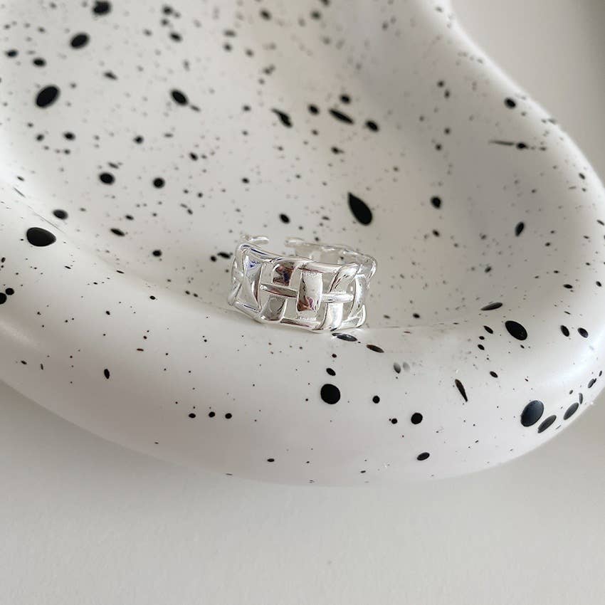Gemscape UK – wholesale Band/stacked ring – Silver Open Index Finger Ring Wide Hollow Braided Fashion3