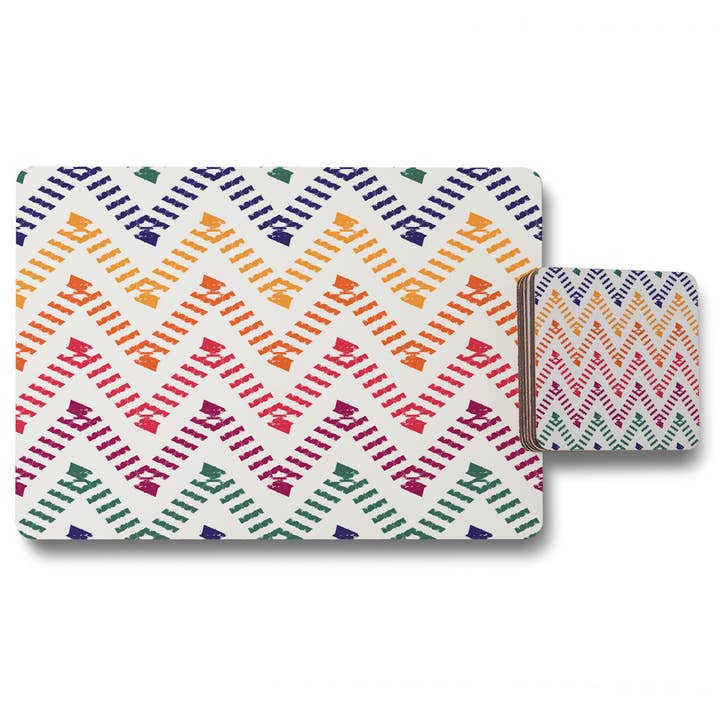 Vrije hand horizontale zigzag- en chevronstrepen (Placemat & Onderzetter Set) voor wholesale door Benjamin Tate Design