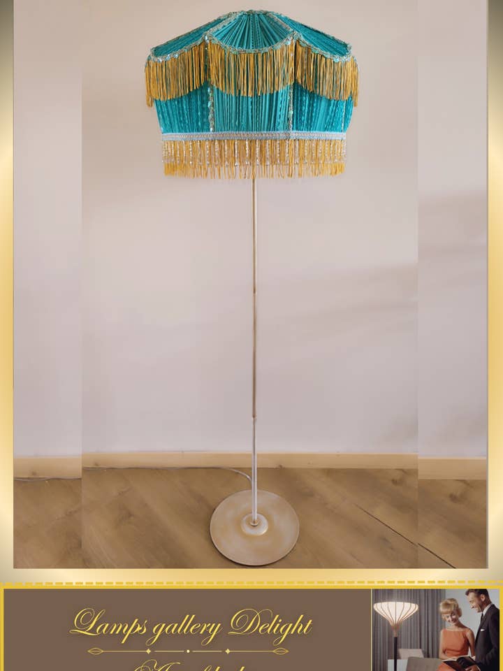 Floor lamp, Victorian style, floor lamp with turquoise fabric shade, Unique lamp. 1701 for wholesale by DelightLamps