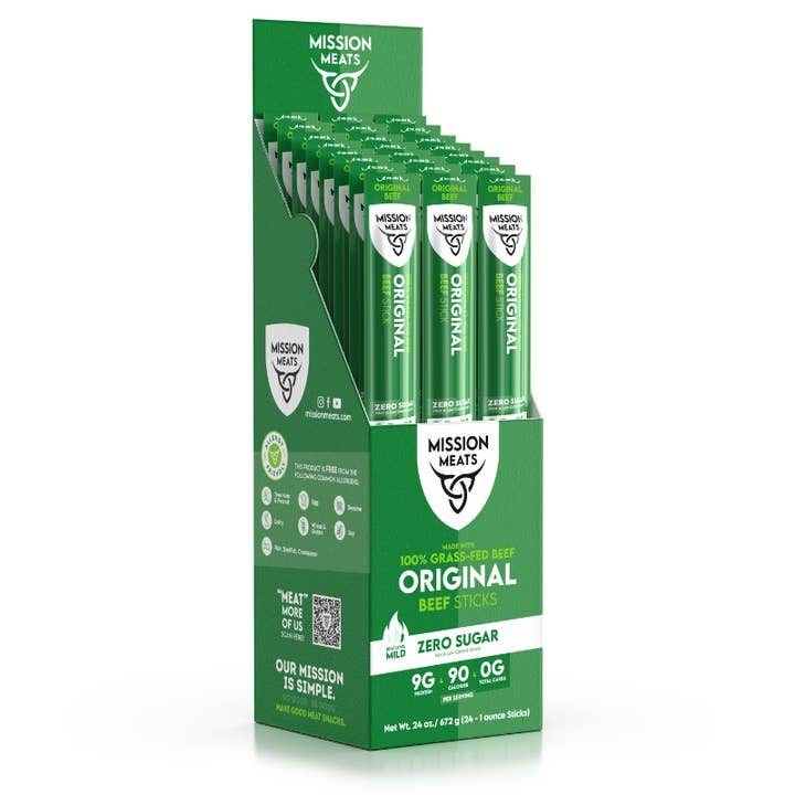 Mission Meats - Wholesale Jerky - Mission Meats Grass Fed Beef Sticks, Original (144 Sticks)