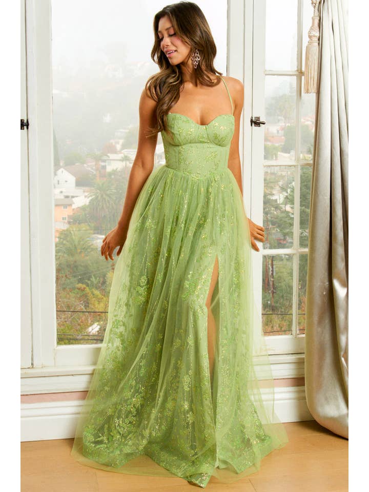 Maniju - Wholesale Gown - Women's - Glitter Maxi Dress With Lace Up Back Detail