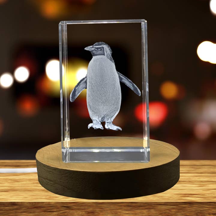 Northern Rockhopper Penguin Enchanting 3D Engraved Crystal for wholesale by AB Crystal Collection