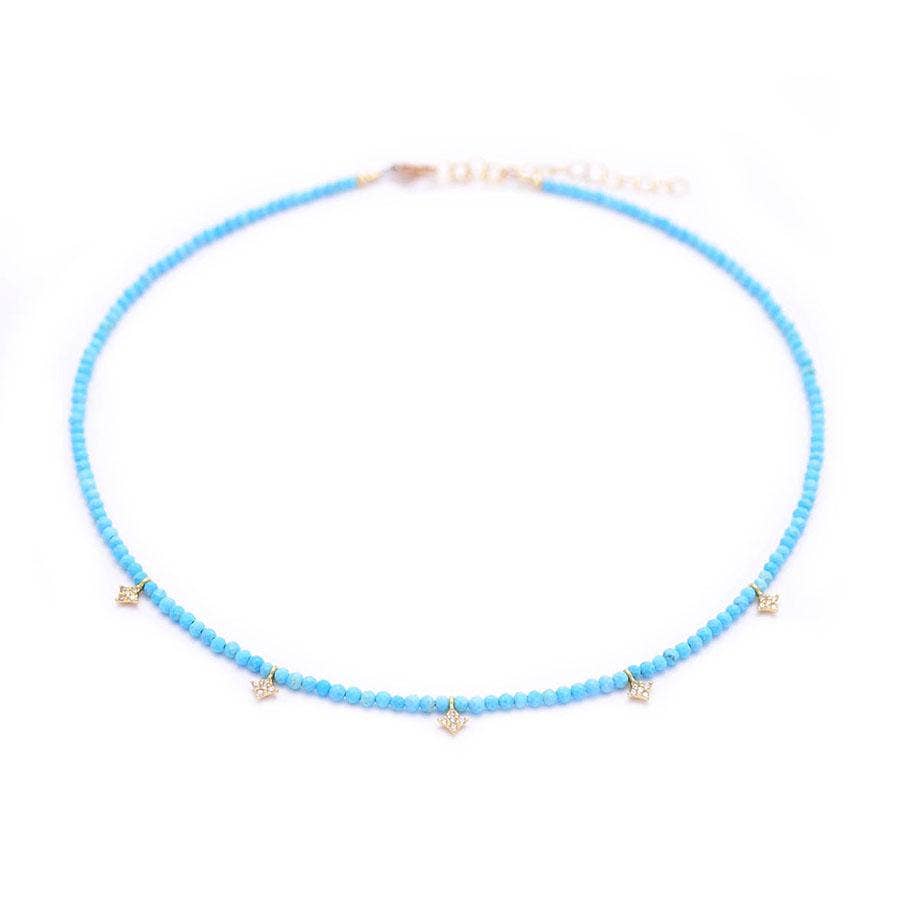 gold & gray - Wholesale Beaded/Pearl Necklace - Turquoise & Pave Diamond Shape Drops Necklace1