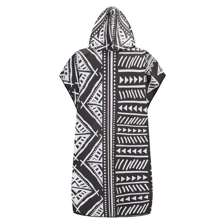 RHB HAWAII - Wholesale Beach Towel - Black tribal pattern Poncho Towel Hooded Towel